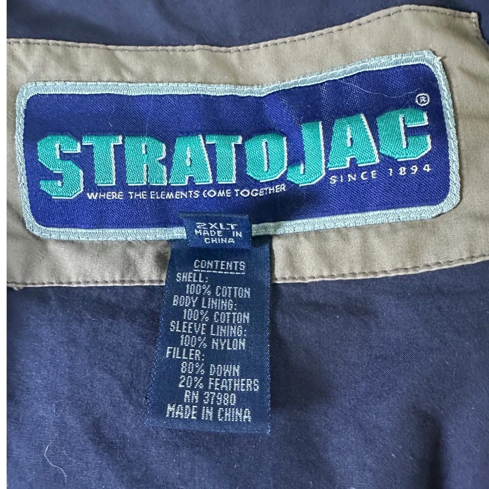 STRATOJAC Down‎ Filled Jacket 2XLT Tan Navy Blue Puffer Winter Warm Coat Parka